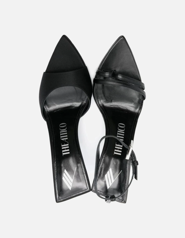Silk and Leather Pointed Toe Heels Women - Black Sandals