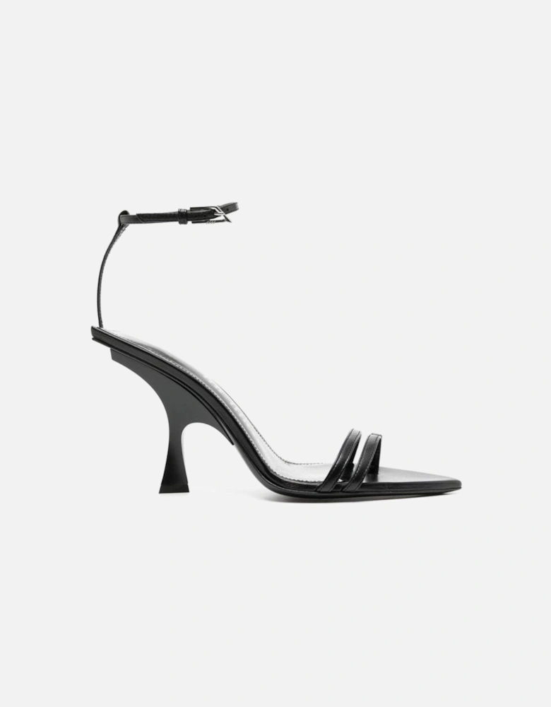 Silk and Leather Pointed Toe Heels Women - Black Sandals