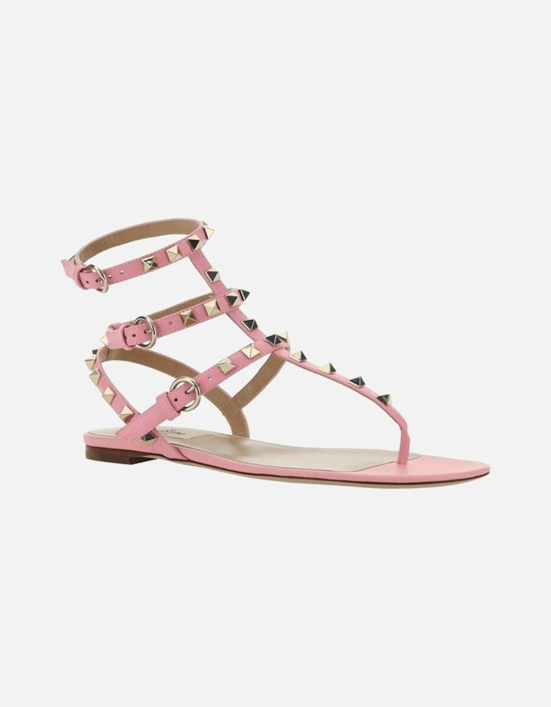 Calf Leather Ankle Strap Sandals with Gold-tone Studs Women -