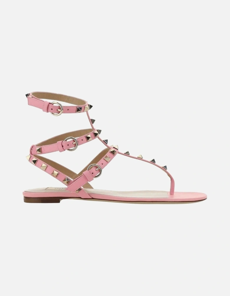Calf Leather Ankle Strap Sandals with Gold-tone Studs Women -