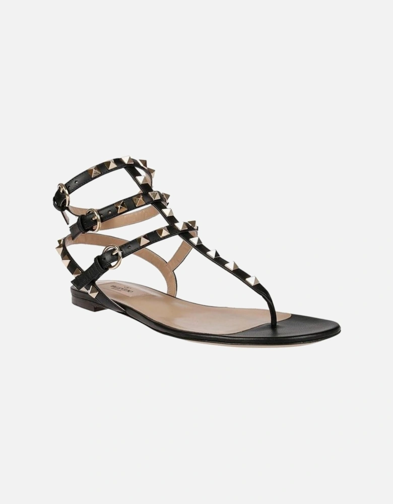 Calf Leather Sandals with Gold-Tone Studs Women - Black