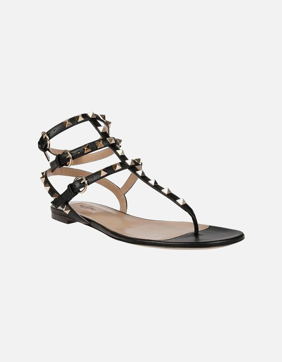 Calf Leather Sandals with Gold-Tone Studs Women - Black