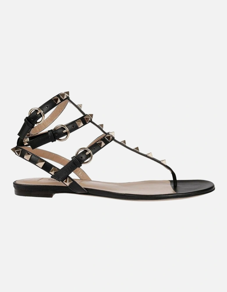 Calf Leather Sandals with Gold-Tone Studs Women - Black
