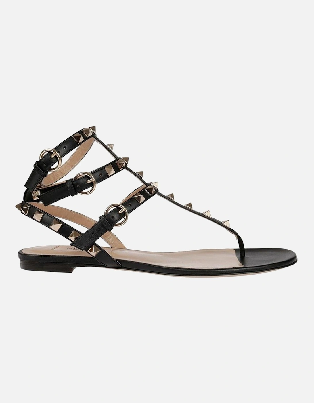 Calf Leather Sandals with Gold-Tone Studs Women - Black, 4 of 3