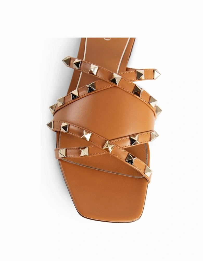 Calf Leather Square-Toe Slip-On Loafers Women - Brown Sandals