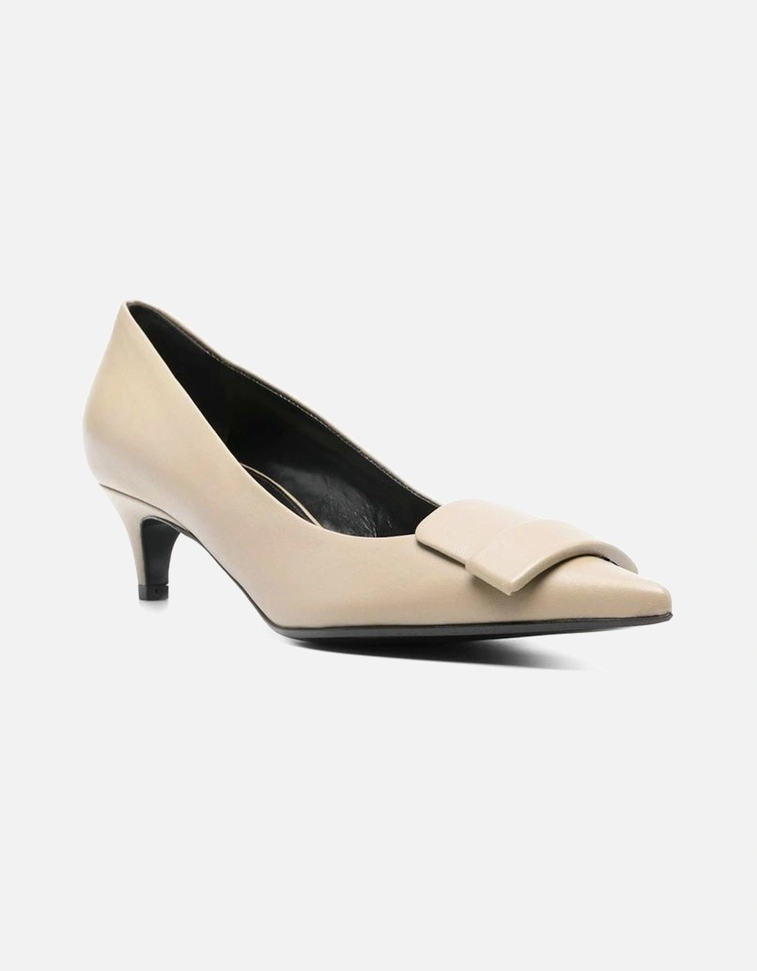 Pointed Toe Leather Heeled Shoes Women - Beige Pumps