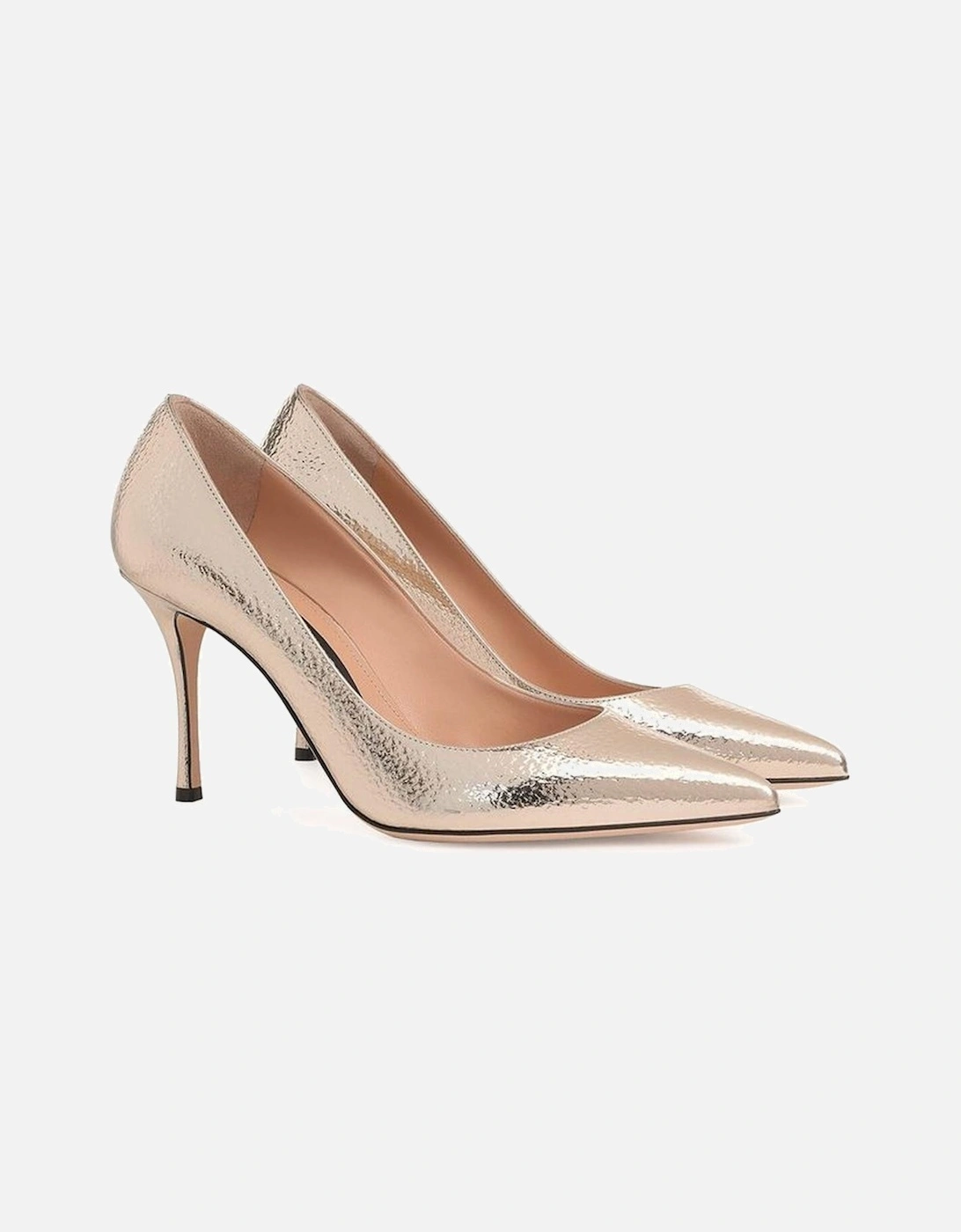 Pointed Toe Leather Heels with Mirror Effect Women - Rose Gold Pumps