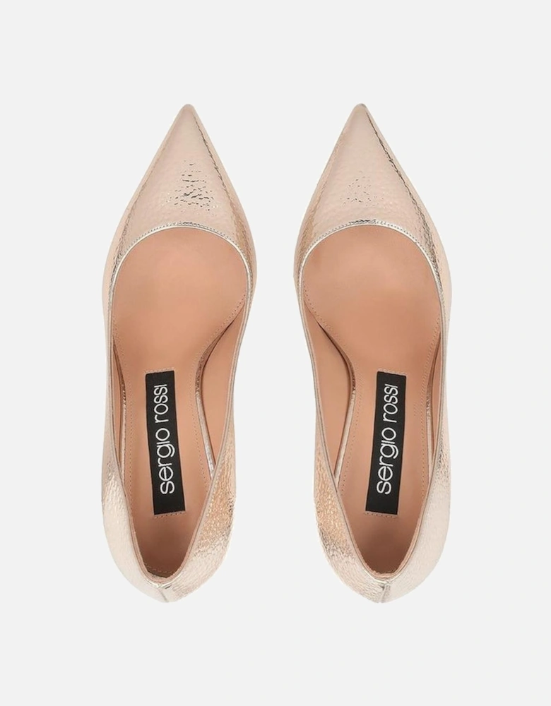 Pointed Toe Leather Heels with Mirror Effect Women - Rose Gold Pumps