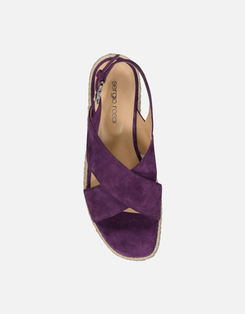 Calf Leather Platform Sandals with Adjustable Buckle Women - Purple