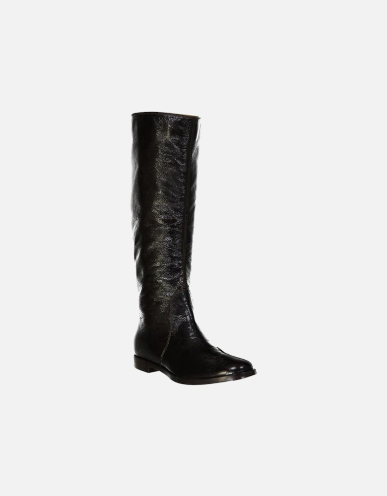 Patent Leather Round Toe Slip-On Shoes Women - Black Boots