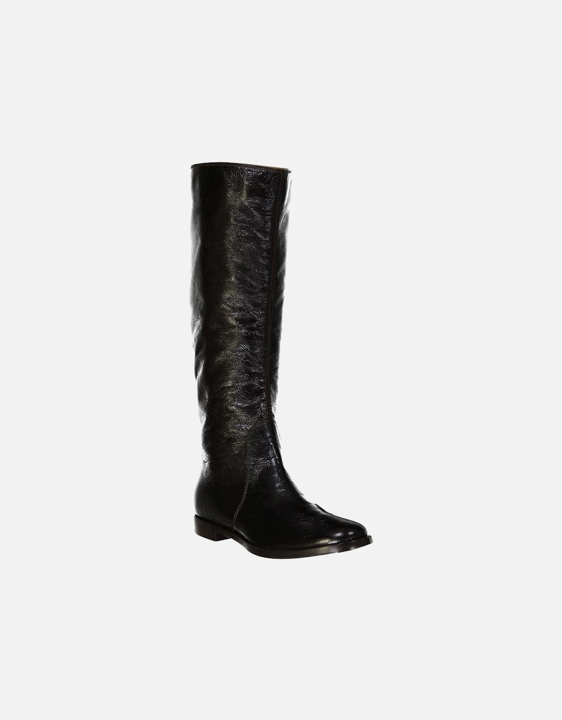 Patent Leather Round Toe Slip-On Shoes Women - Black Boots