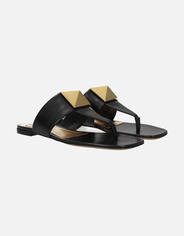 Calf Leather Open Toe Square Toe Sandals Women - Black