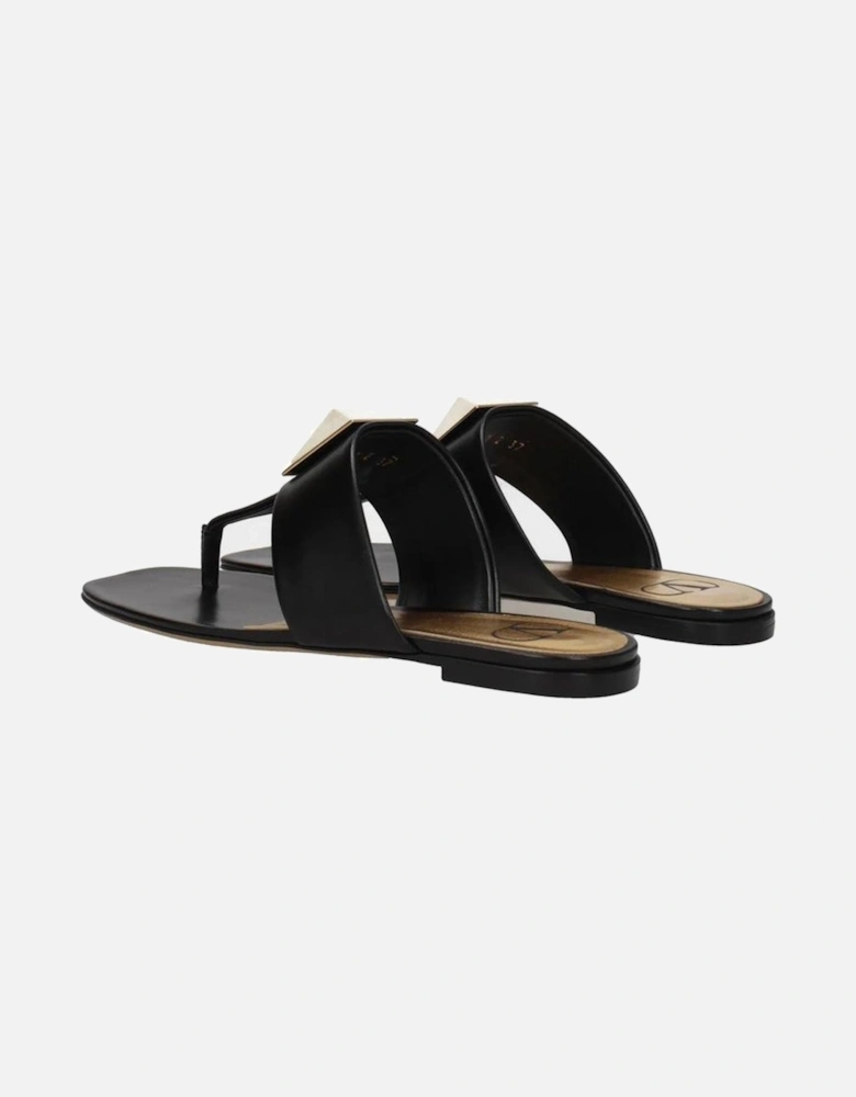 Calf Leather Open Toe Square Toe Sandals Women - Black