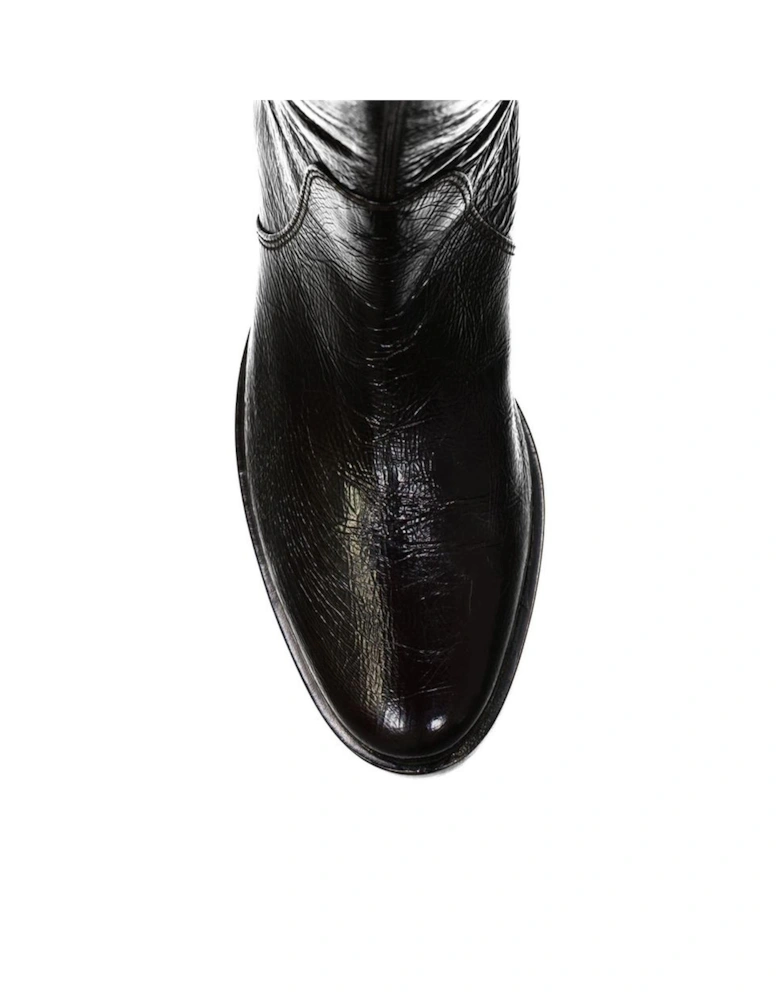 Patent Leather Round Toe Slip-On Shoes Women - Black Boots