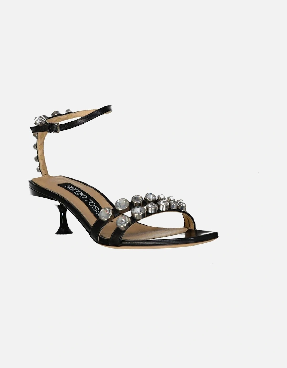 Patent Leather Square Toe Crystal Heel Sandals Women - Black