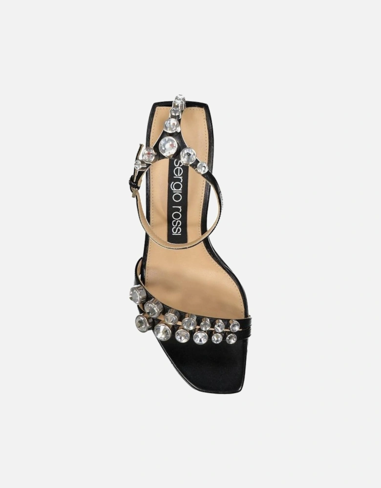 Patent Leather Square Toe Crystal Heel Sandals Women - Black