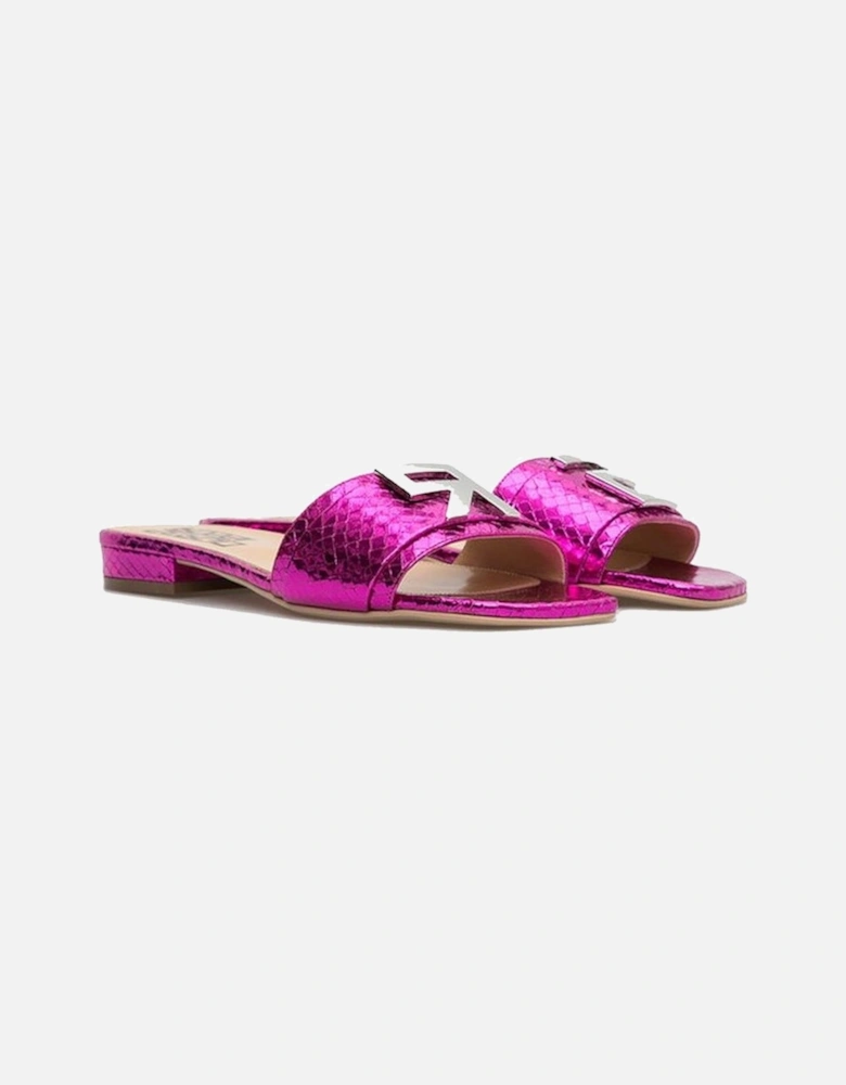 Metallic Slip-On Leather Sandals with Square Toe Women - Multicolor