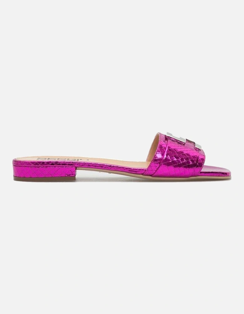 Metallic Slip-On Leather Sandals with Square Toe Women - Multicolor