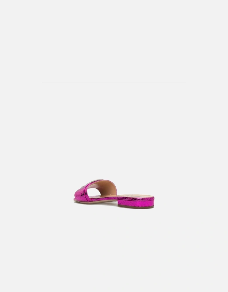 Metallic Slip-On Leather Sandals with Square Toe Women - Multicolor