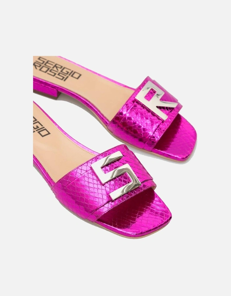 Metallic Slip-On Leather Sandals with Square Toe Women - Multicolor