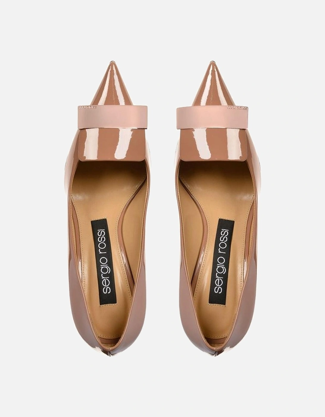 Pointed Toe Leather Slip-On Heels with Metal Logo Women - Beige Pumps