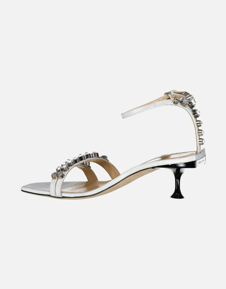 Crystal-Embellished Leather Heeled Sandals Women - White