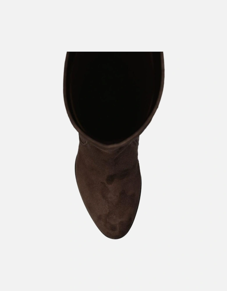 Suede Effect Slip-On Leather Heeled Mules Women - Brown Boots