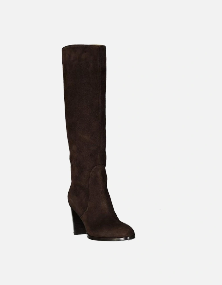 Suede Effect Slip-On Leather Heeled Mules Women - Brown Boots