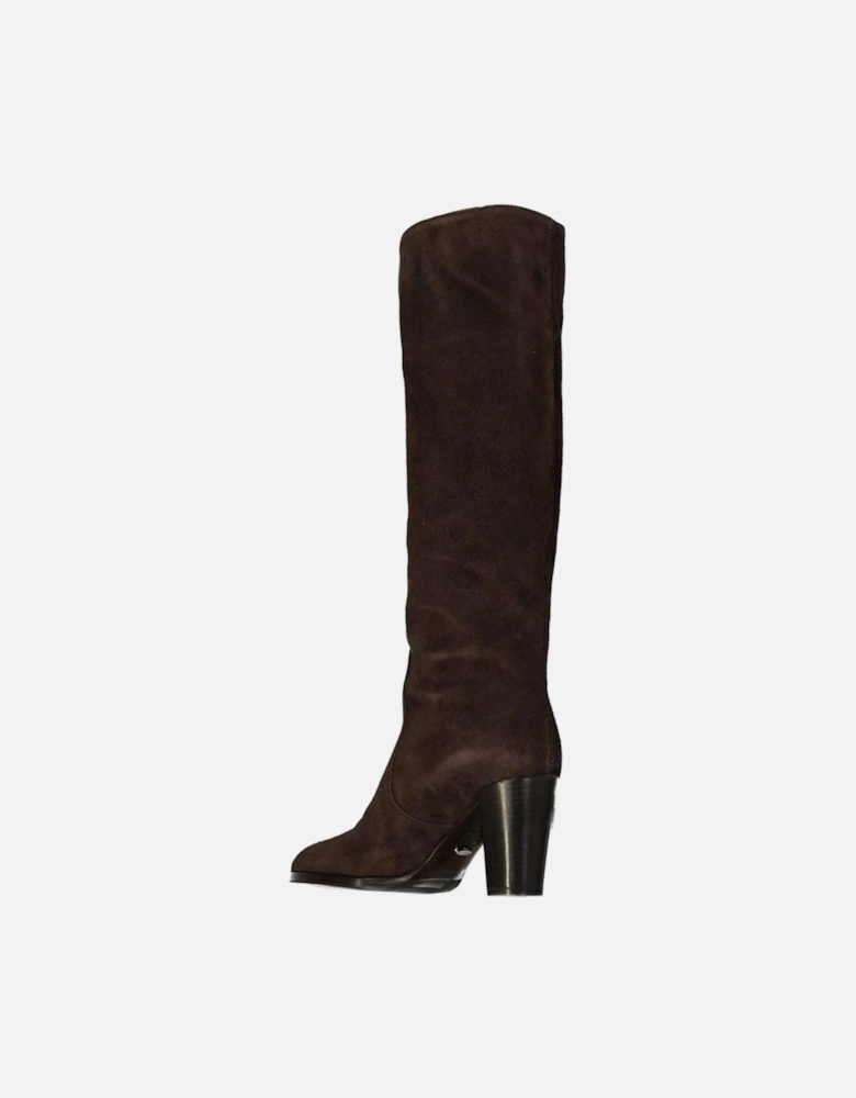 Suede Effect Slip-On Leather Heeled Mules Women - Brown Boots