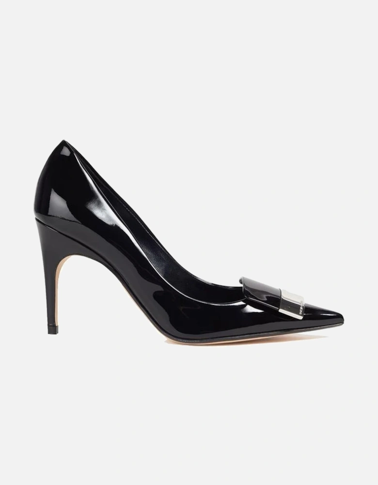 Pointed Toe Leather Patent Effect Heels Women - Black Pumps