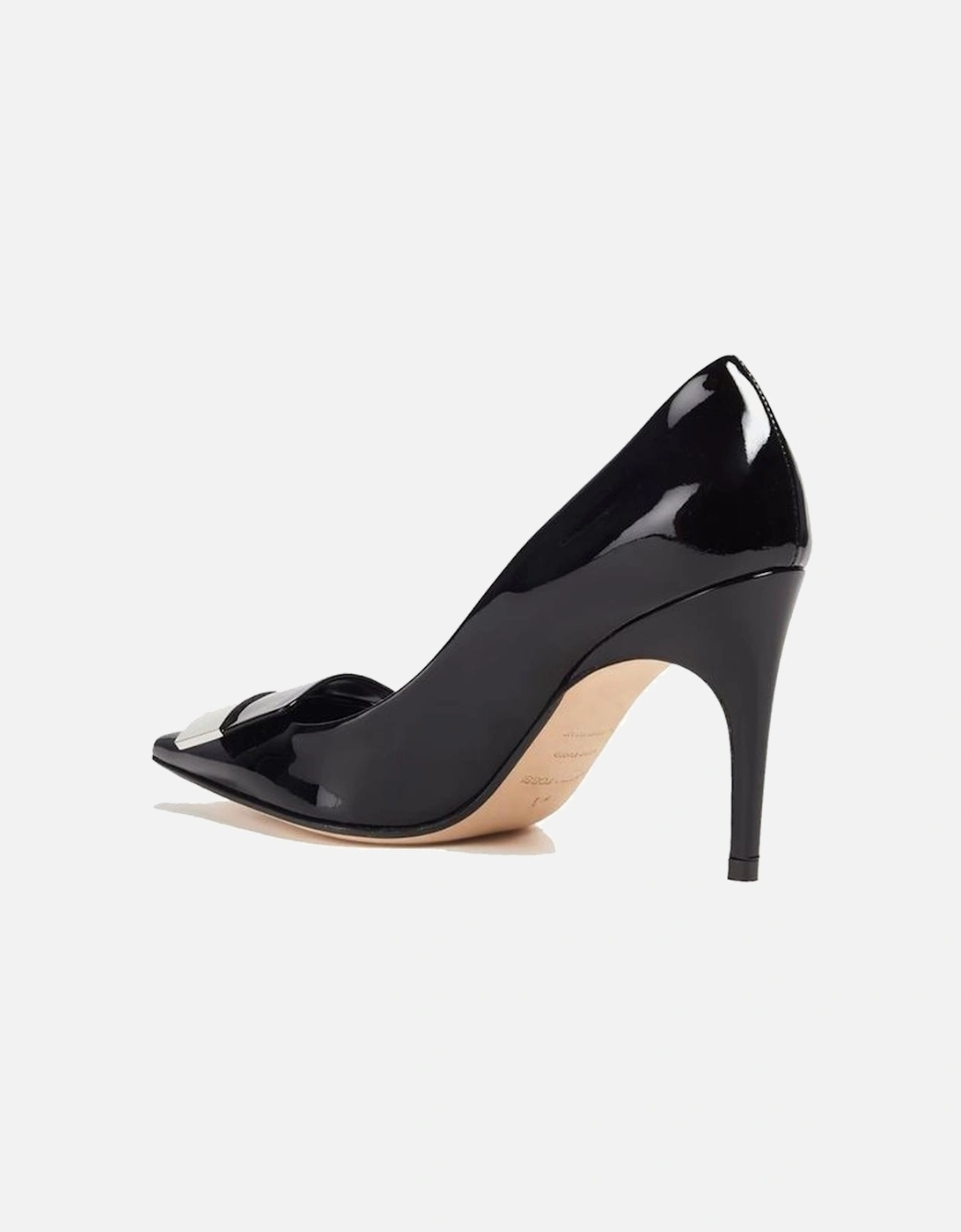 Pointed Toe Leather Patent Effect Heels Women - Black Pumps
