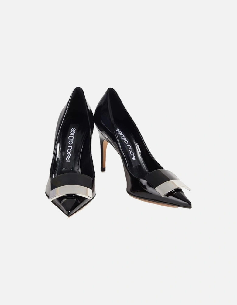 Pointed Toe Leather Patent Effect Heels Women - Black Pumps