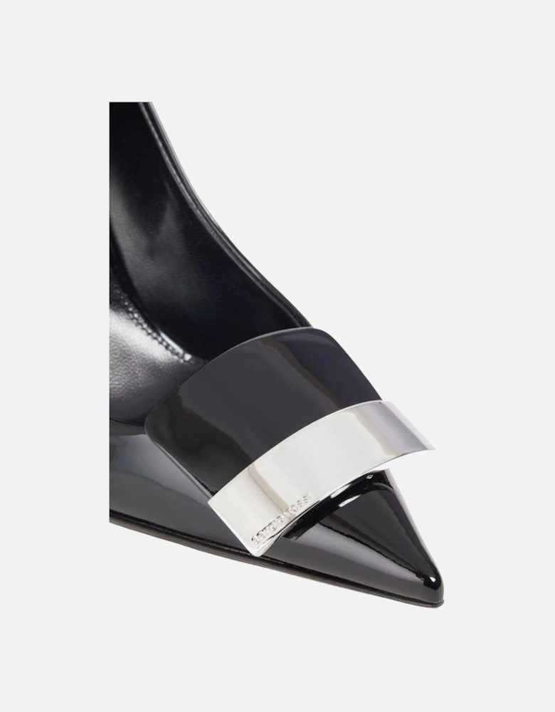 Pointed Toe Leather Patent Effect Heels Women - Black Pumps