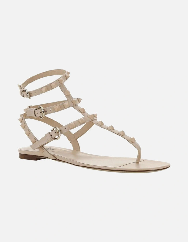 Calf Leather Ankle Buckle Sandals with Studs Women - Multicolor
