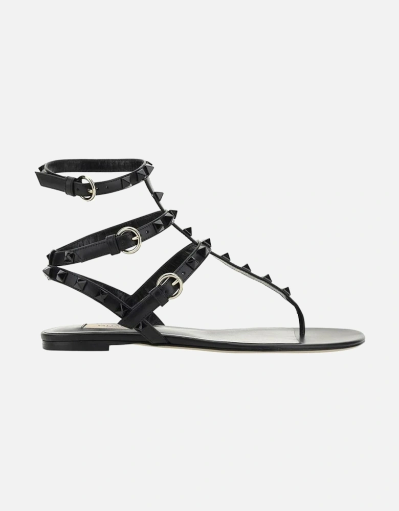 Calf Leather Ankle Boots with Studded Detail Women - Black Sandals