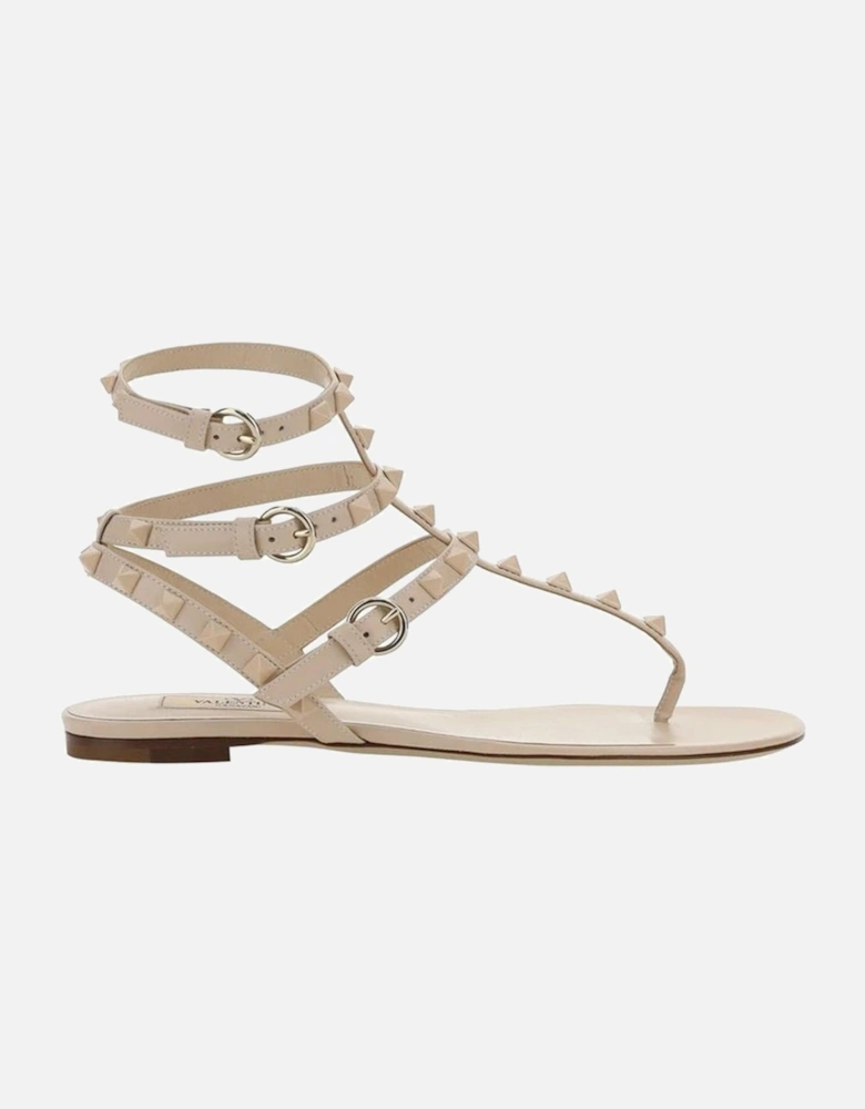 Calf Leather Ankle Buckle Sandals with Studs Women - Multicolor