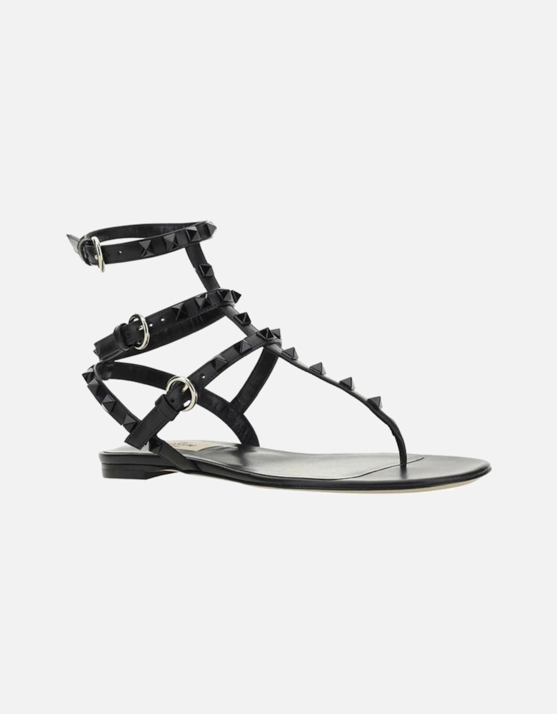 Calf Leather Ankle Boots with Studded Detail Women - Black Sandals
