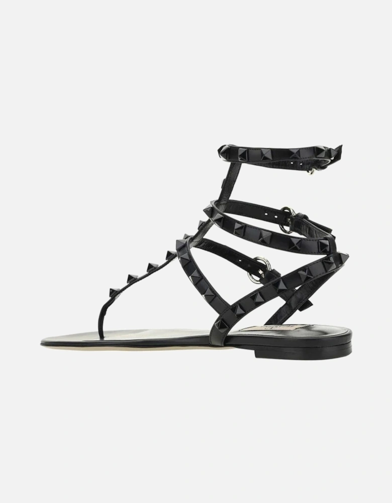 Calf Leather Ankle Boots with Studded Detail Women - Black Sandals