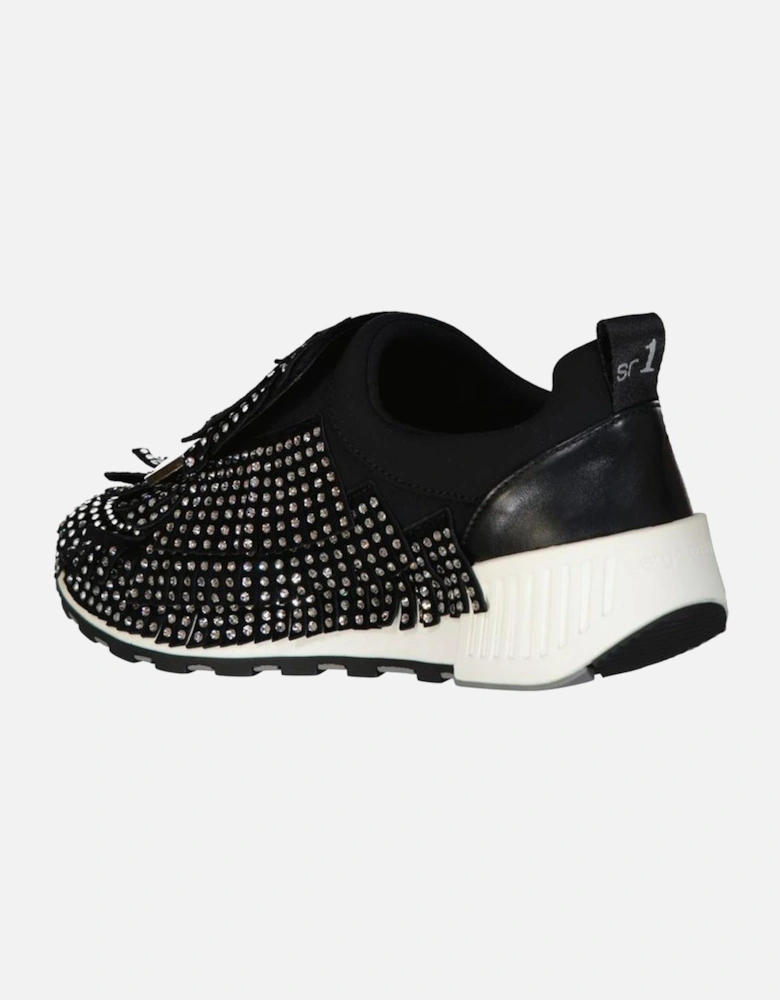Crystal Embellished Fringe Slip-On Shoes Women - Black Sneakers