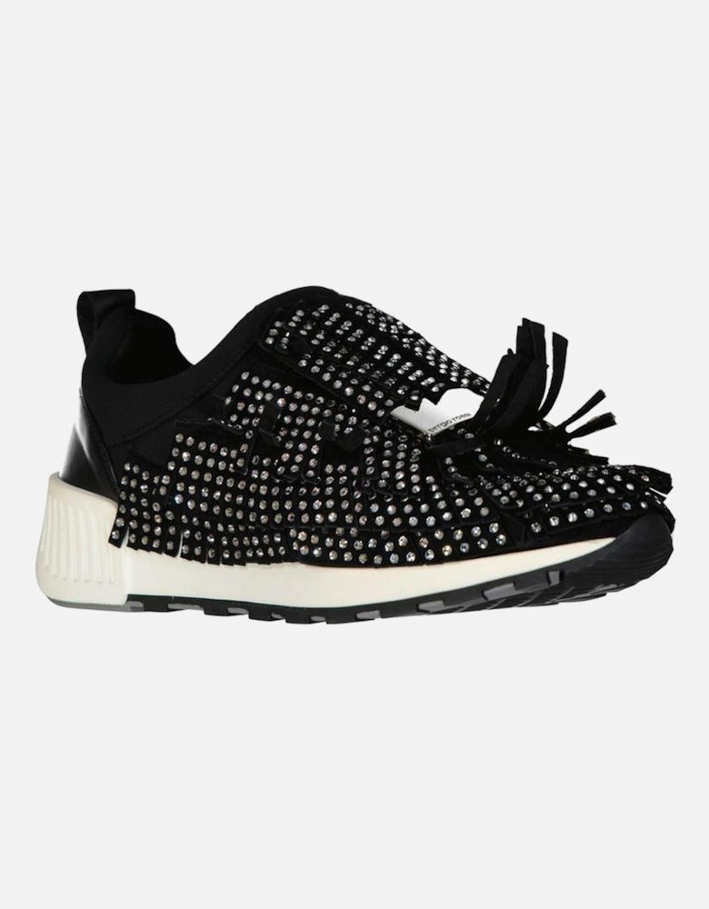 Crystal Embellished Fringe Slip-On Shoes Women - Black Sneakers