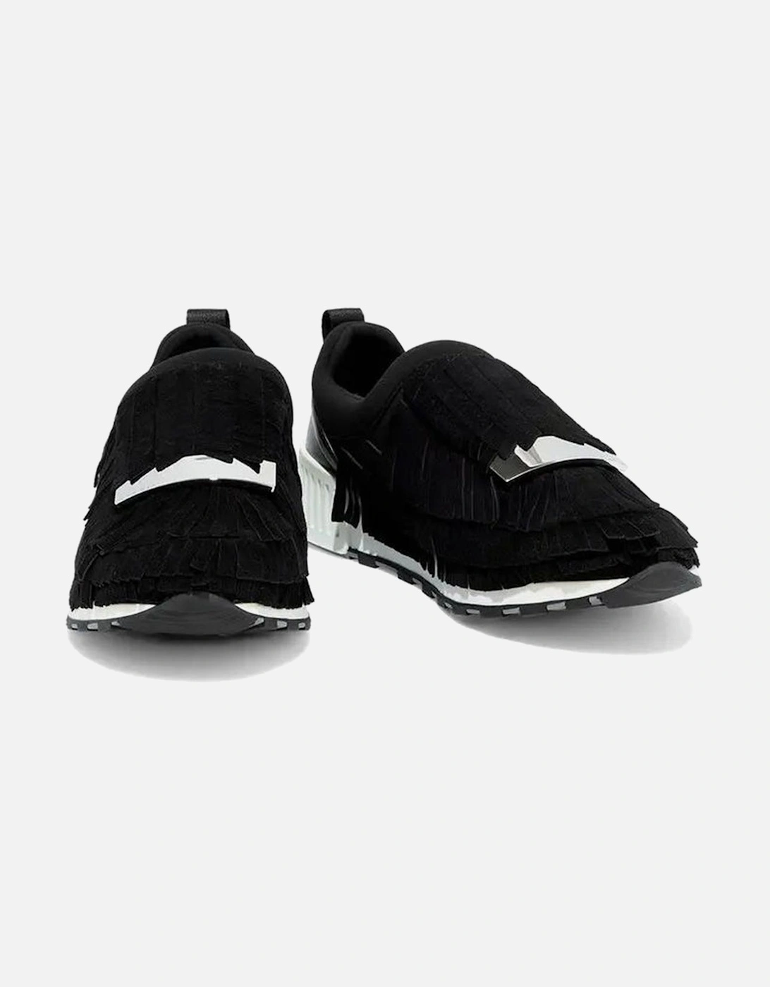 Suede Fringe Slip-On Loafers with Metal Hardware Women - Black