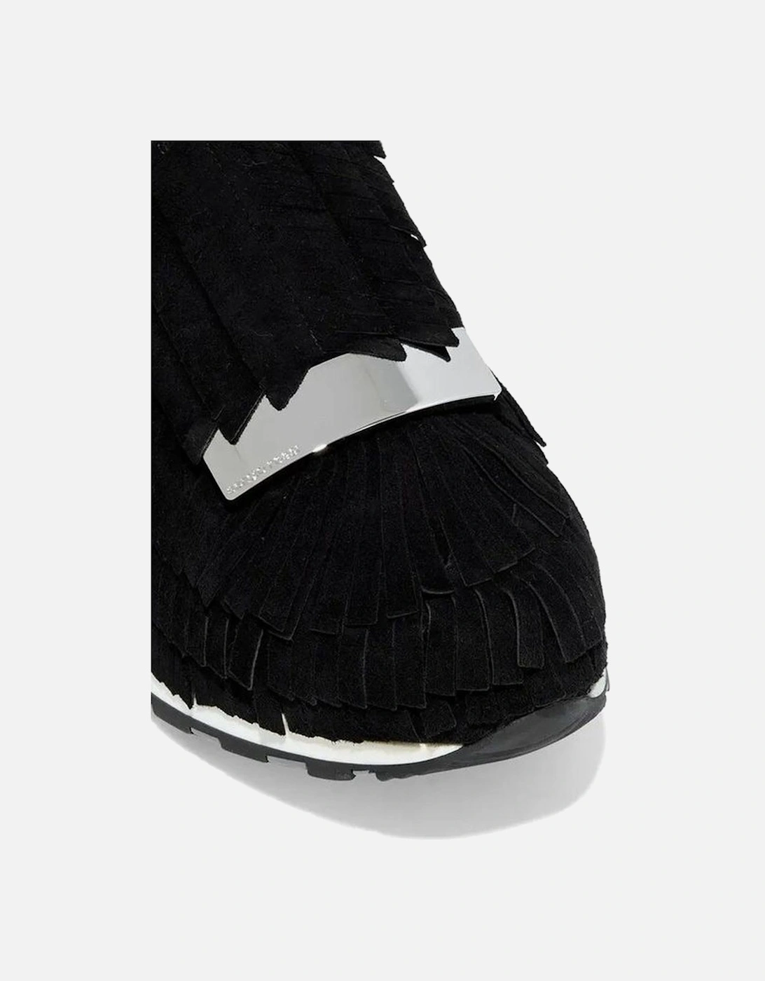 Suede Fringe Slip-On Loafers with Metal Hardware Women - Black