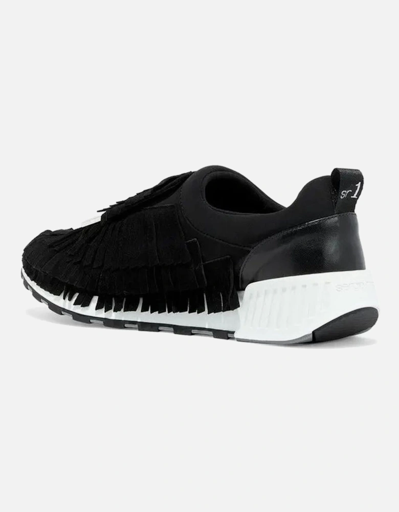 Suede Fringe Slip-On Loafers with Metal Hardware Women - Black