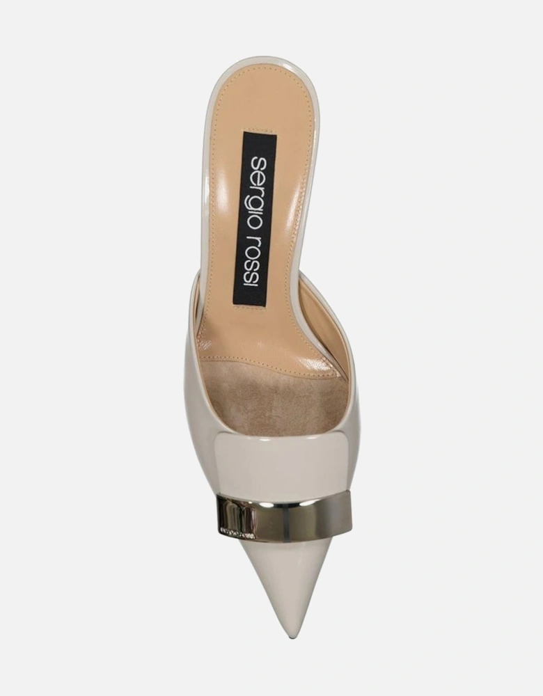 Patent Leather Pointed Toe Slip-On Heels Women - Beige Shoes