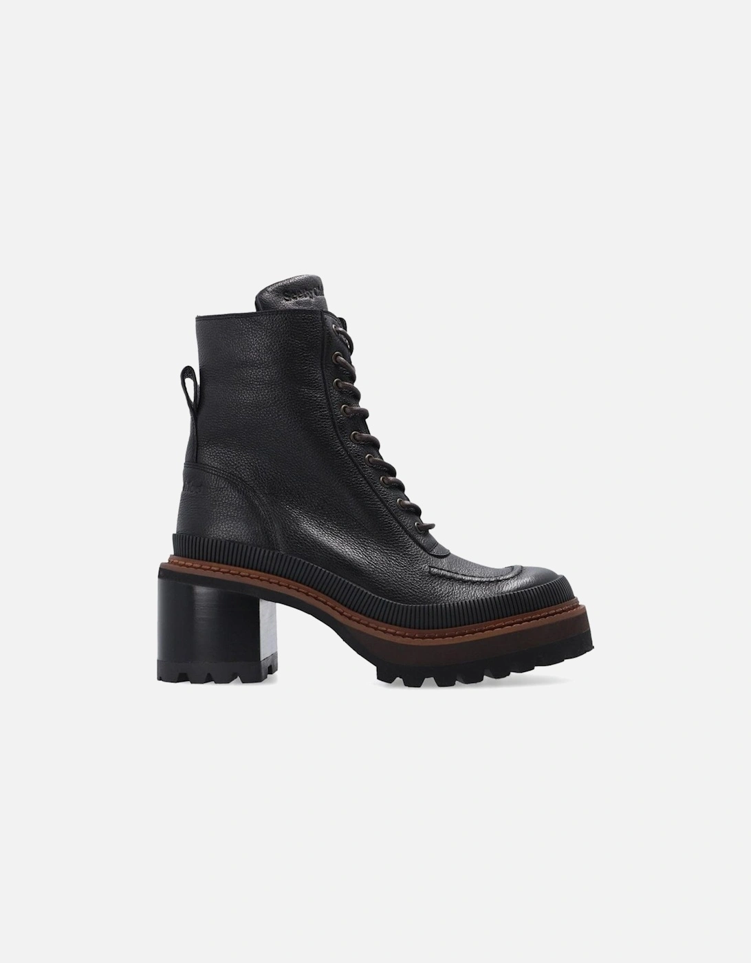 Textured Leather Lace-Up Boots with Heel Women - Black, 5 of 4