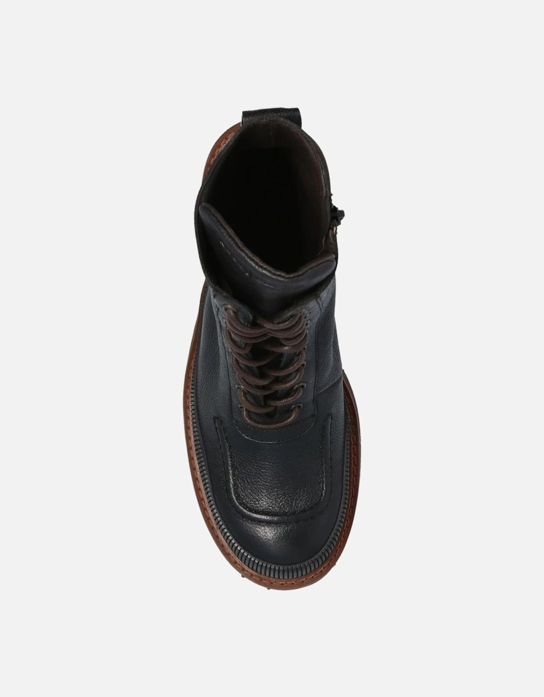 Textured Leather Lace-Up Boots with Heel Women - Black