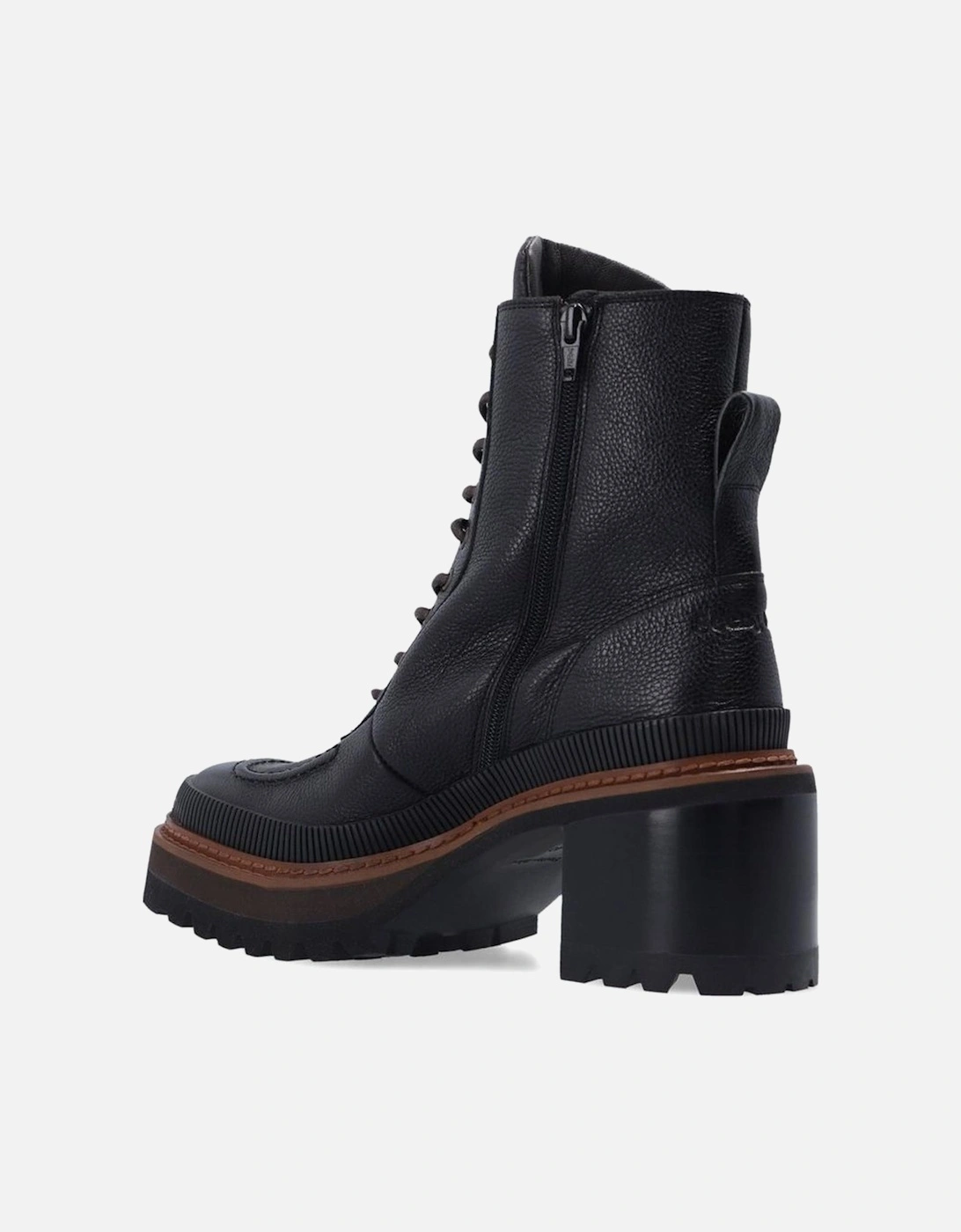 Textured Leather Lace-Up Boots with Heel Women - Black