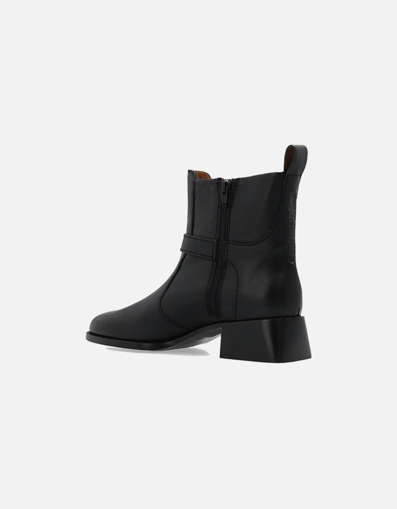 Calf Leather Ankle Strap Boots Women - Black