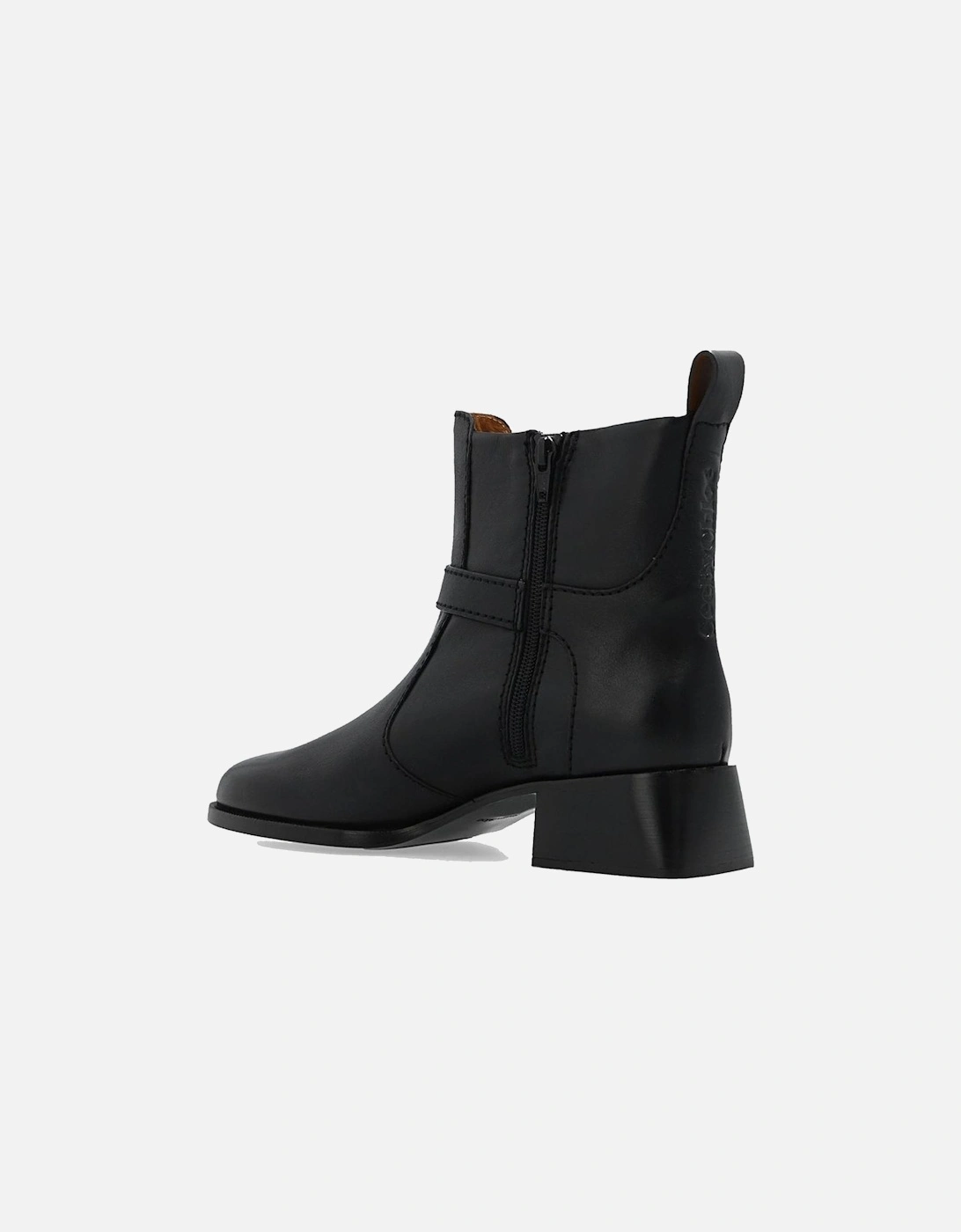 Calf Leather Ankle Strap Boots Women - Black