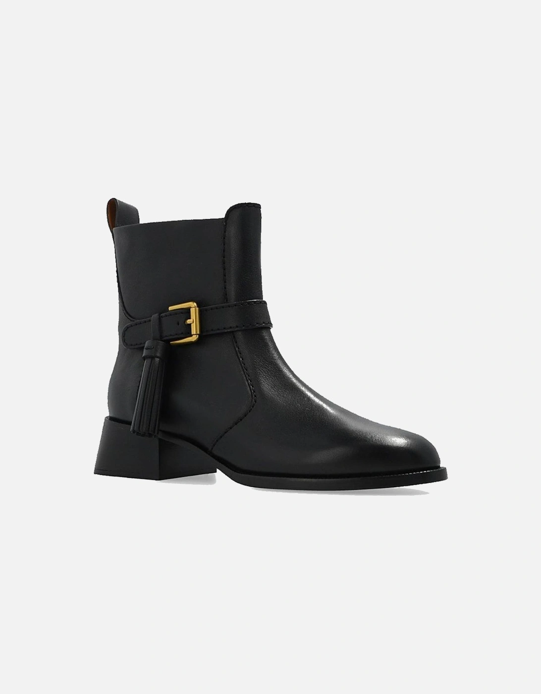 Calf Leather Ankle Strap Boots Women - Black